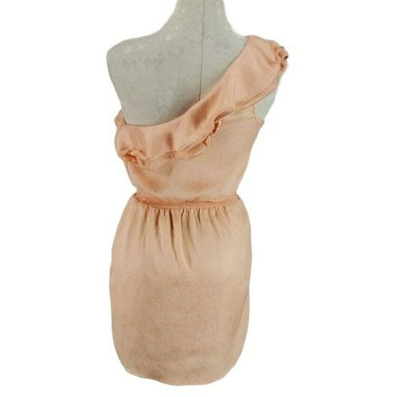Chelsea +‎ Violet Dress Peach One Shoulder Fitted Flare XS - Picture 5 of 8